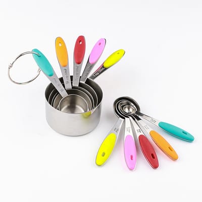 QTTVBTNA -RVS Maatbekers en Maatlepels Set – 10-delig, Kleurrijk, Voor Koken en Bakken in de Keuken