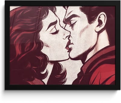 Poster in lijst - Fotolijst 40x30 cm - Posters - Kussen - Personen - Retro - Bordeaux - Posterlijst zwart - Decoratie - Wanddecoratie woonkamer - Muurdecoratie slaapkamer