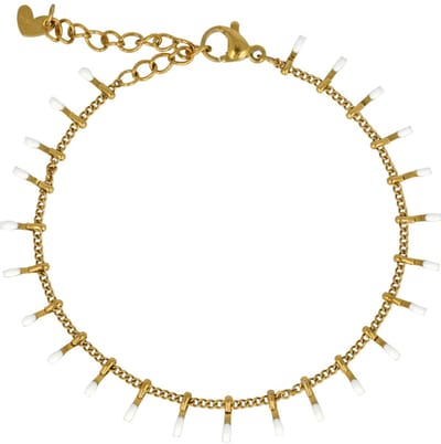 My Bendel - Fijne Bedelarmband met Speelse Staafjes - Goudkleurig & Wit - met Luxe Cadeauverpakking | Sieraden Voor Dames