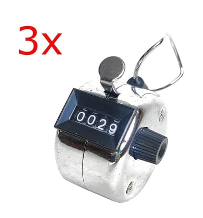 3X QuniQ Metalen handteller personenteller visteller 4 cijferig (0 - 9999) digits counter teller