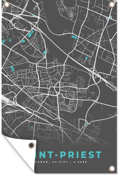 Muurdecoratie Saint-Priest - Stadskaart - Kaart - Plattegrond - Frankrijk - 120x180 cm - Tuinposter - Tuindoek