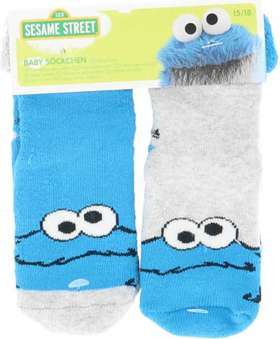 Sesamstraat baby sokjes met anti-slip, blauw/grijs, maat 15/18
