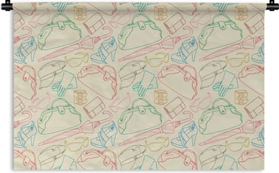Wandkleed - Wanddoek - Pastel - Tas - Kleren - Patronen - 180x120 cm - Wandtapijt