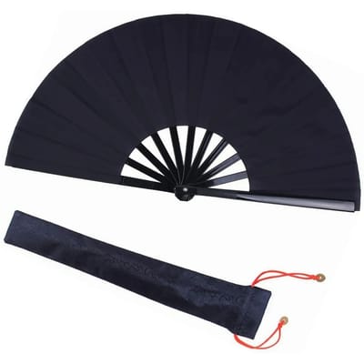 Éventail de Kung Fu pliable noir pour représentations sur scène, fêtes, décorations, anniversaires black