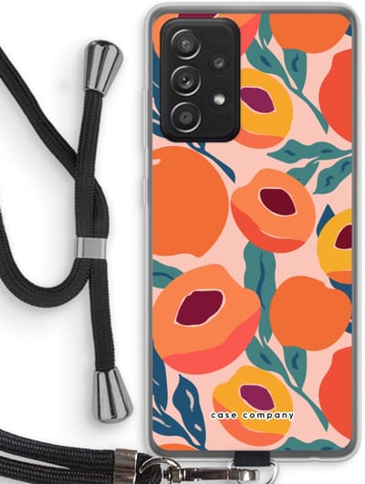 Case Company® - Hoesje met koord geschikt voor Samsung Galaxy A52s 5G hoesje met Koord - Perzik - Telefoonhoesje met Zwart Koord - Bescherming aan alle Kanten en Over de Schermrand
