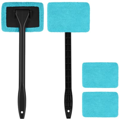Dailygoods- Autoruitreiniger met lange reikgreep - 2 Stuks - Wasbare Microvezeldoekjes - Flexibel Roterend Hoofd - Vochtverwijdering - Verbeterde Zichtbaarheid - Glasreiniger