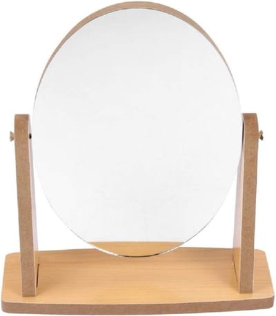 Make-up Spiegel - Cosmetica Spiegel - Dagelijkse Verzorging - Houten Standaard - 20 cm - Beige