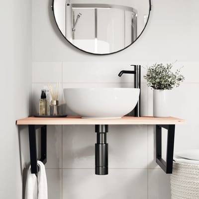vidaXL - Badkamer - wandschap - staal - en - massief - eikenhout