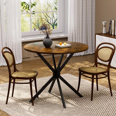 MODFU Ronde Eettafel 90 cm - Krasbestendig - Vintage Design - Voor Eetkamer & Keuken - Spaanplaat en Staal - Zwart & Rustiek Bruin