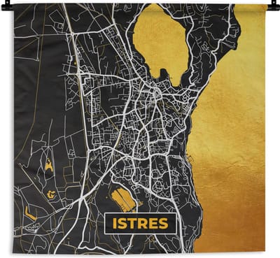 Wandkleed - Wanddoek - Istres - Stadskaart – Plattegrond – Kaart – Frankrijk - 180x180 cm - Wandtapijt