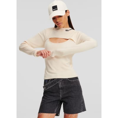 Karl Lagerfeld Longsleeve Mock Neck Sweater Whitecap Gray Taglia: XS | Maglie a manica lunga Outlet | Donna | Grigio