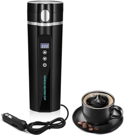 Elektrische Waterkoker - Reisbeker Verwarming - Warme Dranken Onderweg - LCD Temperatuurweergave - 450ml - Zwart