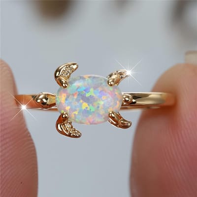 Bedel Dames Witte Vuuropaal Steen Ronde Schildpad Ring Gouden Kleur Bruiloft Sieraden Voor Vrouwen 8