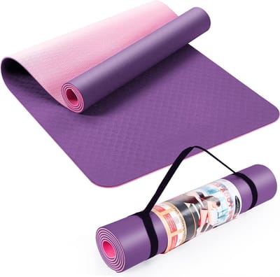 Antislip TPE yogamat met draagriemen voor dames en heren - pilates stretching thuisgymnastiek - 183 x 61 x 0.6 cm