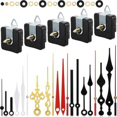 5-delige DIY Quartz Klok Mechanisme Reparatie Set met Batterij, Inclusief 7 Verschillende Wijzers voor Klokonderdelen en Vervangingen