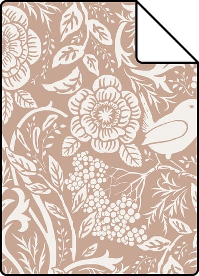 Proefstaal ESTAhome behang bloemen en vogels in art nouveau stijl nude kleur en wit - 26.5 x 21 cm - 139324-S