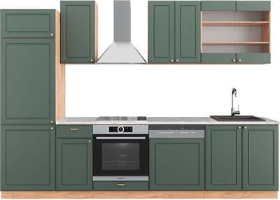 Vicco Fame-Line Complete keukeneenheid – 300 cm, WB Marmer Groen-Goud Land/Goud Power Eik