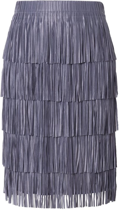 MIAMODA - Dames - Rok met franjes straight fit elastische tailleband - Loodgrijs - Maat 44