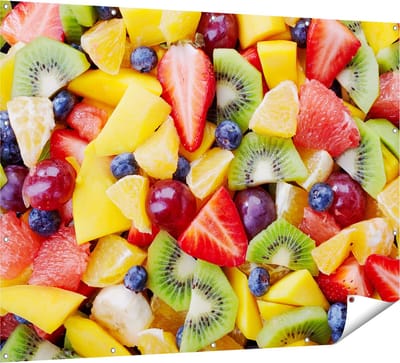 Gards Tuinposter Diverse Kleurrijke Fruit Achtergrond - 160x120 cm - Tuindoek - Tuindecoratie - Wanddecoratie buiten - Tuinschilderij