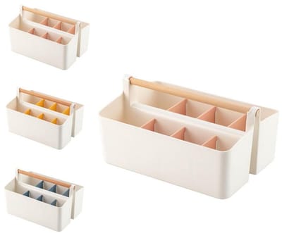 KZQ Opbergdoos met handvat - Verstelbare vakken - Geschikt voor kantoorartikelen, knutselspullen, kleurpotloden en cosmetica - Grote capaciteit, stevig en duurzaam, veelzijdig - Lichtroze - 16 x 17,3 x 15,5 cm