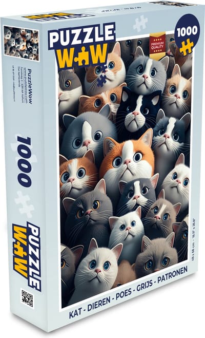 Puzzel Kat - Dieren - Poes - Grijs - Patronen - Kind - Legpuzzel - Puzzel 1000 stukjes volwassenen