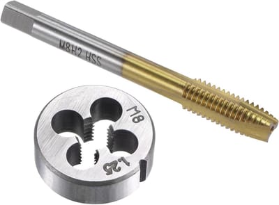 Tap- en Draadset M8x1.25, HSS Titanium Coating, Geschikt voor Schroefdraadbewerking en Metaalbewerking, Inclusief Spiral Point Tap en Draadmatrijs
