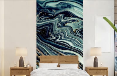 Behang - Fotobehang Marmer - Goud - Blauw - Glitter - Marmerlook - Abstract - Breedte 120 cm x hoogte 240 cm