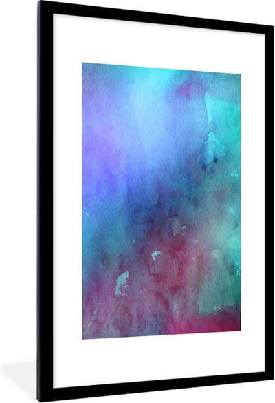 Fotolijst incl. Poster - Waterverf - Blauw - Rood - Groen - 60x90 cm - Posterlijst