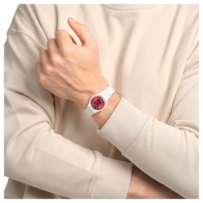 Swatch Quartz Uurwerk 30M Waterdicht Horloge 34Mm Rood Wijzerplaat Milieuvriendelijk Bio-Based Materiaal Kast Siliconen Band Unisex Horloges SO28W109 SO28W109 brown