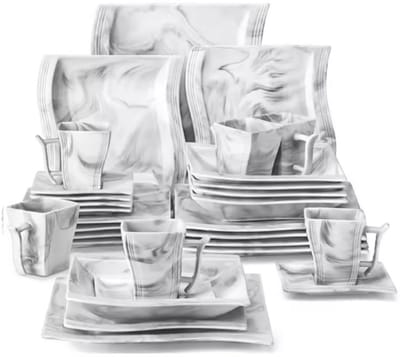 Royalty Dinerborden – Dinerborden – 6 persoons – 30 delig – Marmerlook Keramisch – Kleine Borden – Elegant tafelservies
