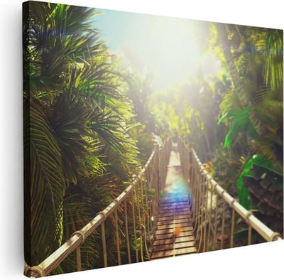 Artaza Canvas Schilderij Hangbrug - 40x30 cm - Klein - Wanddecoratie Jungle - Muurdecoratie Landschap - Kamer Accessoires Natuur