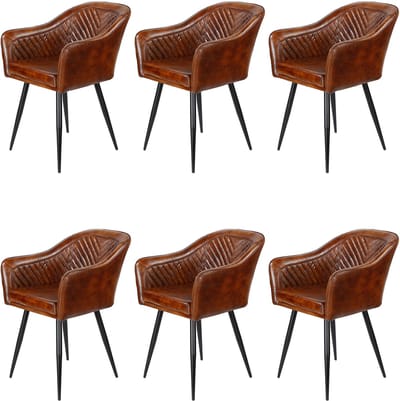 Leren fauteuil bruin – armstoel van echt leer - Eetkamerstoel
