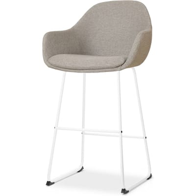 Nolon Nino-Mae Barkruk Warm Grijs - Wit Onderstel - 75 cm - Hoge Kruk - Barkruk met Rugleuning - Design - Scandinavisch - Comfortabel