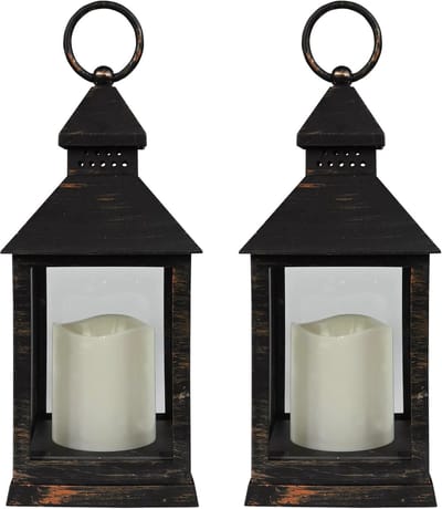 Benson Lantaarn - 2x - met LED kaars - 10.5 x 10.5 x 24 cm - sfeerlicht - binnen / buiten