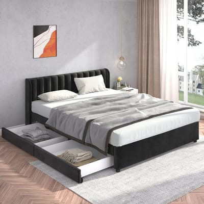 Sweiko Tweepersoonsbed - 180 x 200 cm - 2 laden - Velvet - Zwart