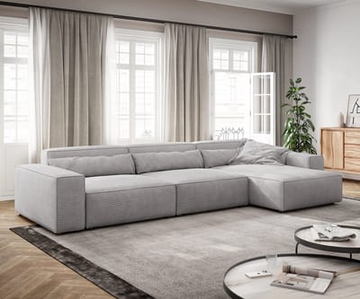Hoekbank Sirpio XL 370x170 cm koord zilvergrijs recamiere variabele