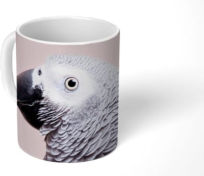 Mok - Koffiemok - Papegaai - Grijs - Dieren - Natuur - Mokken - 350 ML - Beker - Koffiemokken - Theemok