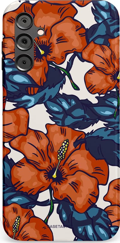 Casetastic hoesje geschikt voor Samsung Galaxy A14 (2023) 5G / Samsung Galaxy A14 (2023) 4G - Dubbellaagse bescherming - Exotische paradijs - Fashion Case - Terracotta Donkerblauw Bruin Donkergrijs