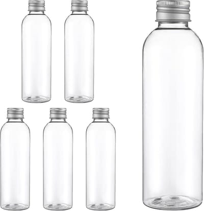 Allceto Plus - Herbruikbare flessen van kunststof transparant 6 stuks - Herbruikbaar - Aluminium deksel - Drankflessen - 200 ml - Melksap