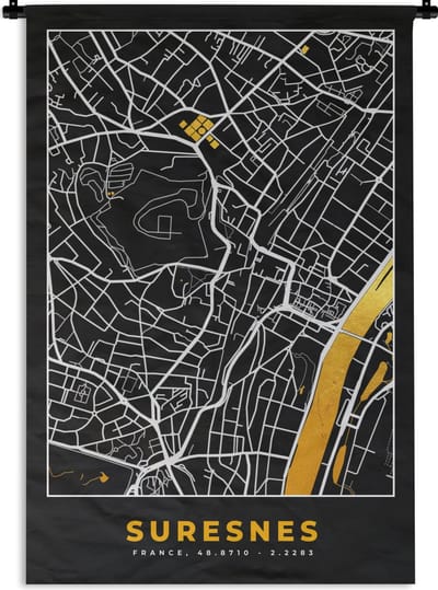 Wandkleed - Wanddoek - Frankrijk - Suresnes - Stadskaart - Kaart - Plattegrond - 120x180 cm - Wandtapijt