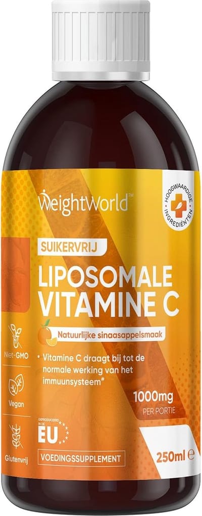 Liposomale Vitamine C - 250 ml - 1000mg Vloeibare Vitamine C - Best opneembare vorm van Vitamine C - Suikervrij en met Sinaasappelsmaak - Alternatief voor Vitamine C capsules en andere Vitamine C pillen - 100% Natuurlijk - van WeightWorld