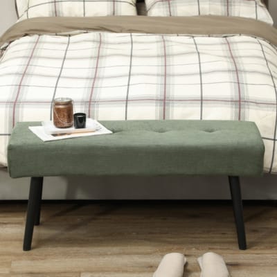 Wishdor Gestoffeerde Bank - Ribstof (Corduroy) met Knoopstiksel - Halbank / Slaapkamerbank - Groen - 100x36x45 cm