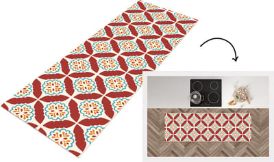 Keukenloper - Loper keuken - Bloemen - Tegel - Patroon - 150x50 cm - Keukenloper vinyl