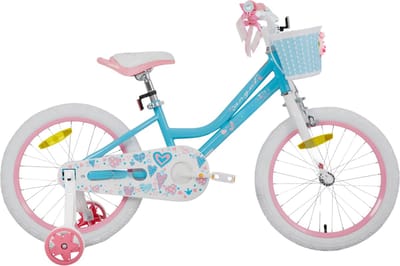 Meisjesfiets – Voor peuters en kinderen van 2-9 jaar – Met zijwieltjes, mandje, handrem en standaard – Blauw, 46 cm