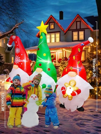 7,4 FT kerst Opblaasbare Decoraties 3 Kabouters met Kerstborden Cadeau Peperkoekman Opblaasbaar Tuindecoratie Voor Kerst Feest Binnen Buiten Decoraties