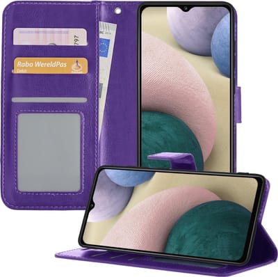 Hoesje - Geschikt voor Samsung Galaxy A12 - Luxe Bookcase - Walletcase Hoes - Portemonnee - Cover - Telefoonhoes - Paars
