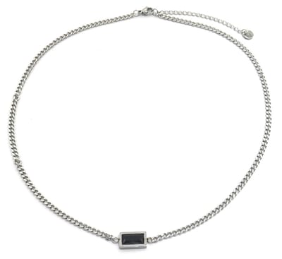 Ketting met Zirkonia - RVS - Lengte 39-44 cm - Zilverkleurig en Zwart