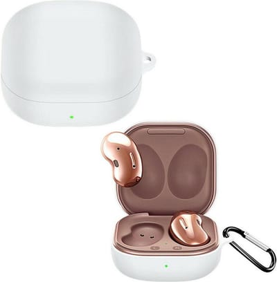 Luxe Siliconen Hoesje Geschikt Voor Samsung Galaxy Buds Live / Pro / Buds 2 Draadloze Oordopjes - Soft Case Cover Protector - Travel Beschermhoes - Reis Opberghoes Shell Beschermer Hoes - Met Musketon Haakje - Wit
