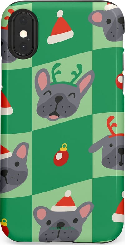Casetastic hoesje geschikt voor Apple iPhone X / Apple iPhone XS - Dubbellaagse bescherming - Schattige Kersthondjes - Fashion Case - Groen Grijs