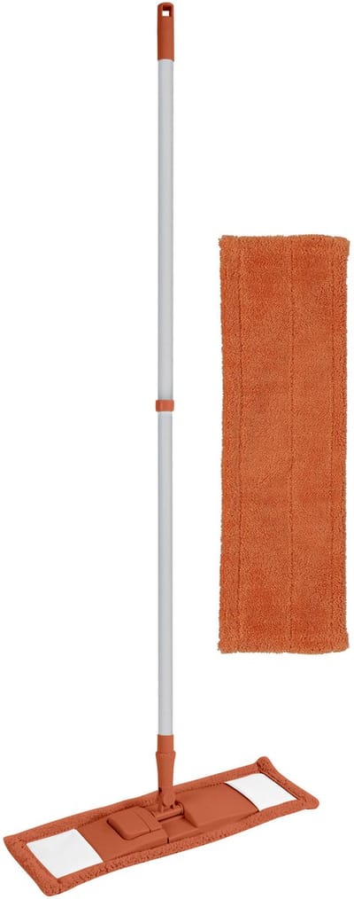 Urban Living vloerwisser microvezel dweil - met steel - verstelbaar - vloertrekker - oranje - met 2x dweilen